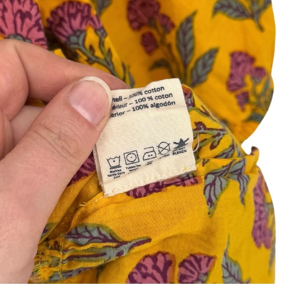 Printfresh Countryside Drives Puff Sleeve Peplum Blouse Small Gold Floral Boho - Picture 8 of 8